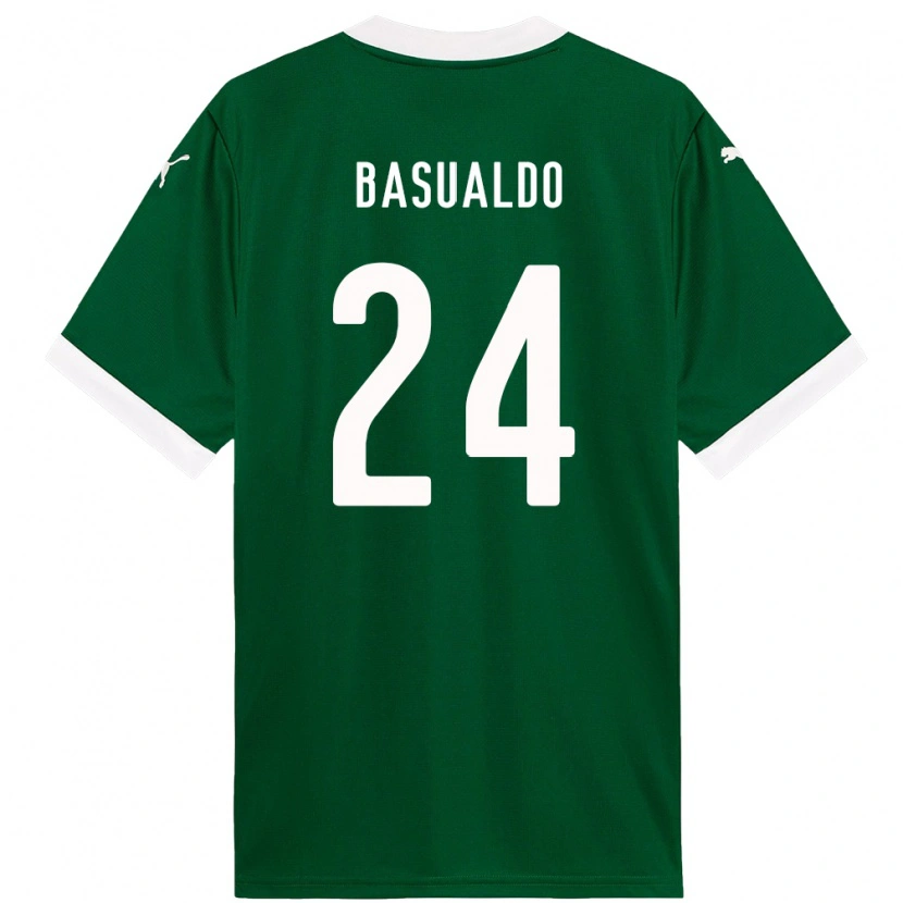 Danxen Homme Maillot Luis Basualdo #24 Blanc Vert Tenues Domicile 2025/26 T-Shirt