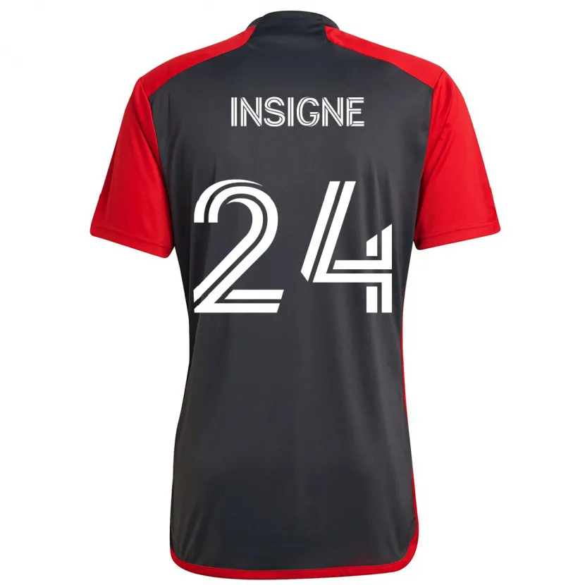 Danxen Enfant Maillot Lorenzo Insigne #24 Rouge Gris Tenues Domicile 2024/25 T-Shirt