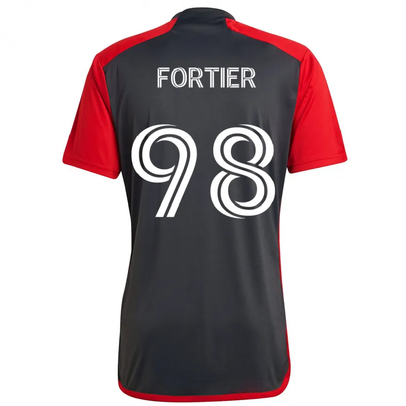 Danxen Enfant Maillot Kristjan Fortier #98 Rouge Gris Tenues Domicile 2024/25 T-Shirt