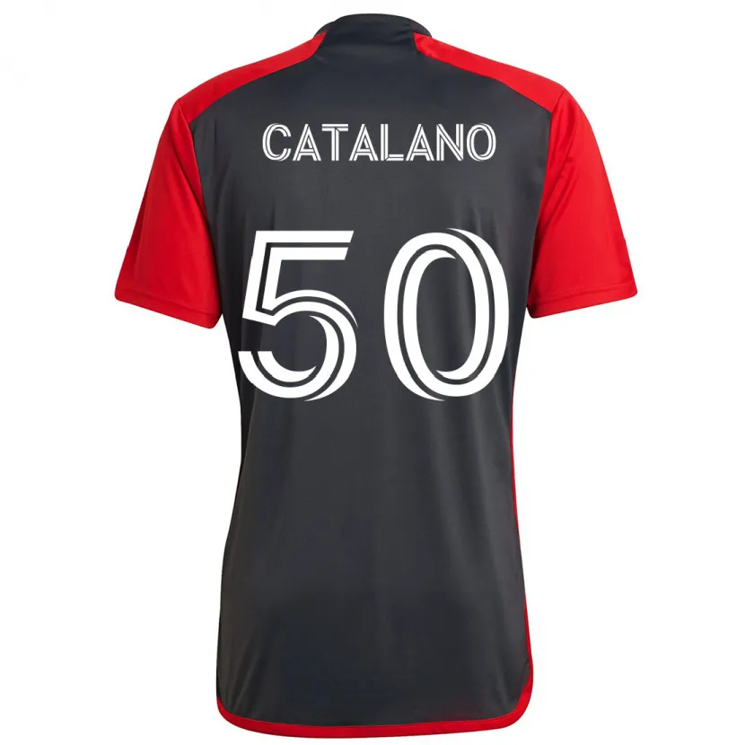 Danxen Enfant Maillot Gianluca Catalano #50 Rouge Gris Tenues Domicile 2024/25 T-Shirt