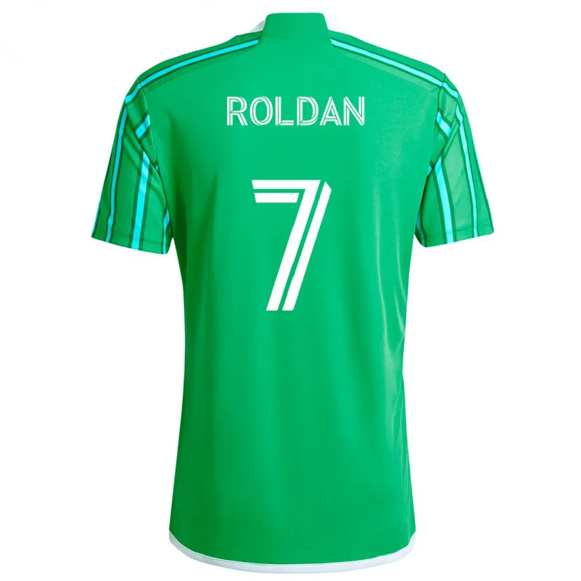 Danxen Enfant Maillot Cristian Roldán #7 Vert Blanc Tenues Domicile 2024/25 T-Shirt