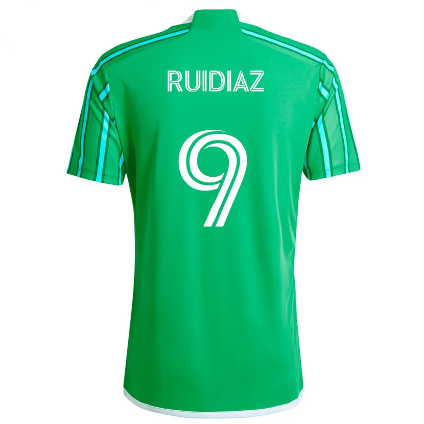 Danxen Enfant Maillot Raúl Ruidíaz #9 Vert Blanc Tenues Domicile 2024/25 T-Shirt