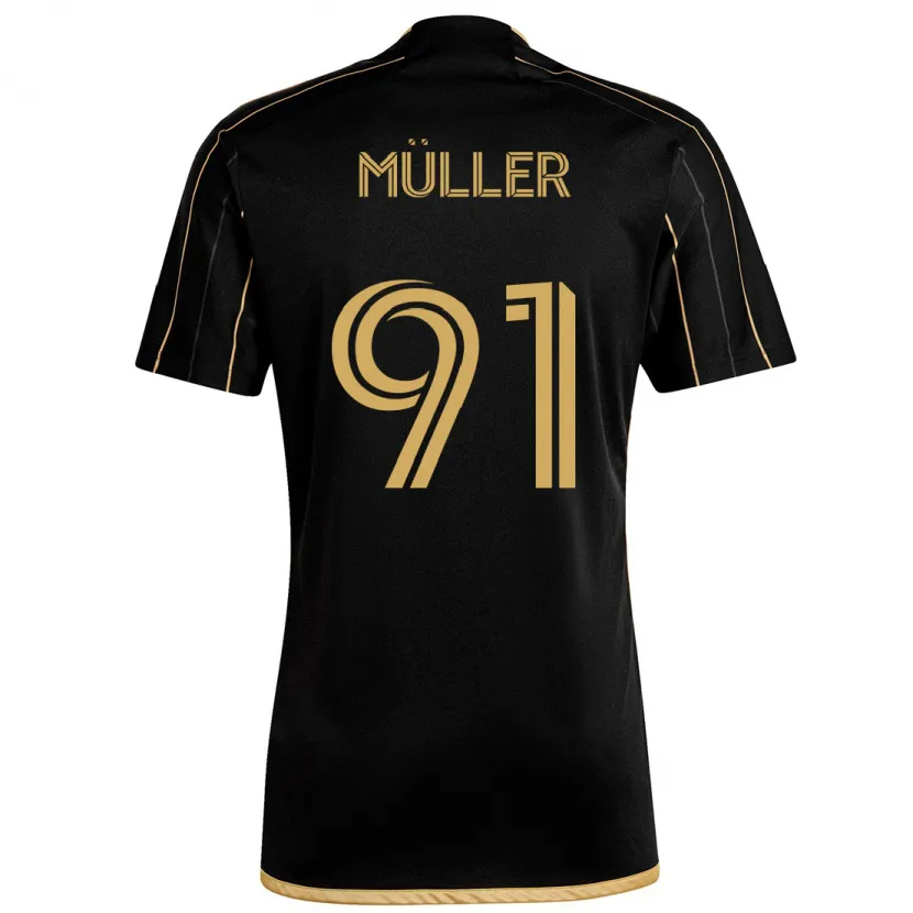 Danxen Enfant Maillot Luis Müller #91 Or Noir Tenues Domicile 2024/25 T-Shirt