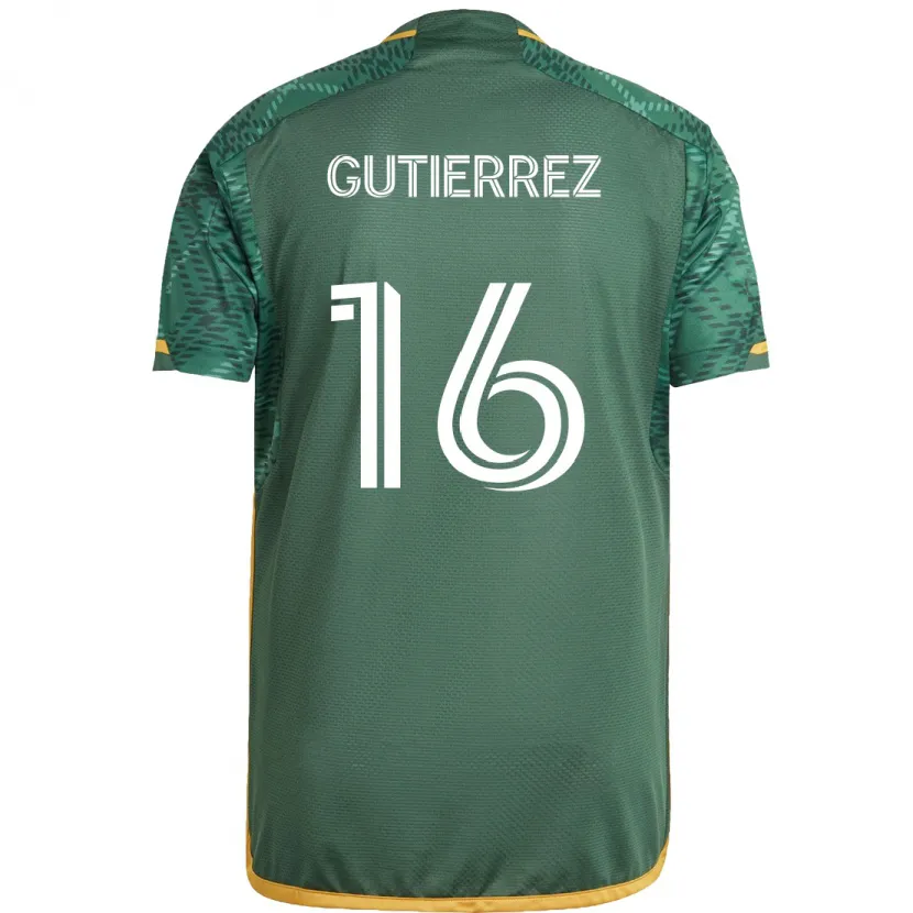 Danxen Enfant Maillot Diego Gutiérrez #16 Vert Orange Tenues Domicile 2024/25 T-Shirt