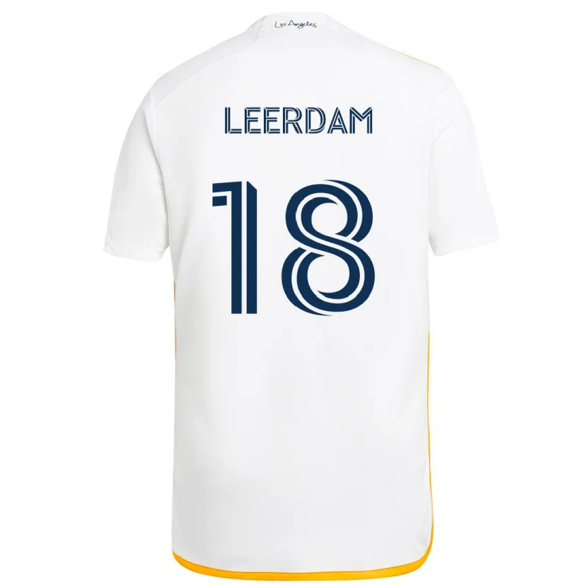 Danxen Enfant Maillot Kelvin Leerdam #18 Blanc Jaune Tenues Domicile 2024/25 T-Shirt