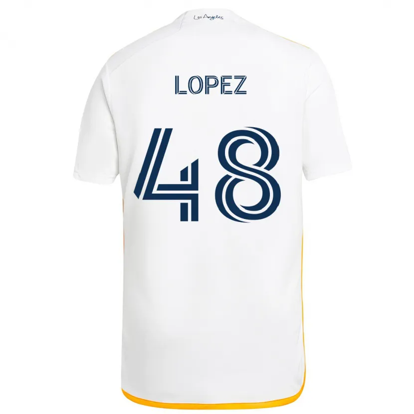 Danxen Enfant Maillot Diego López #48 Blanc Jaune Tenues Domicile 2024/25 T-Shirt