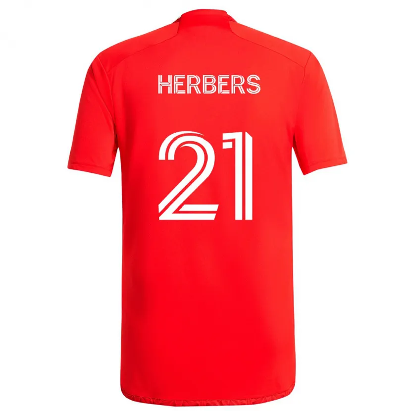 Danxen Enfant Maillot Fabian Herbers #21 Rouge Blanc Tenues Domicile 2024/25 T-Shirt