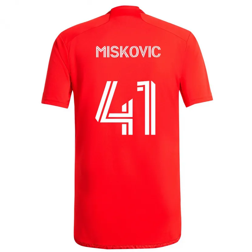 Danxen Enfant Maillot Mihajlo Miskovic #41 Rouge Blanc Tenues Domicile 2024/25 T-Shirt