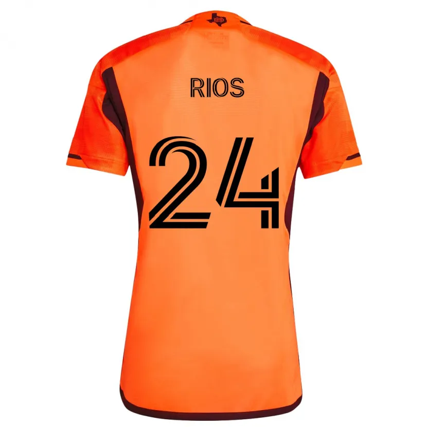 Danxen Enfant Maillot Paolo Ríos #24 Orange Noir Tenues Domicile 2024/25 T-Shirt