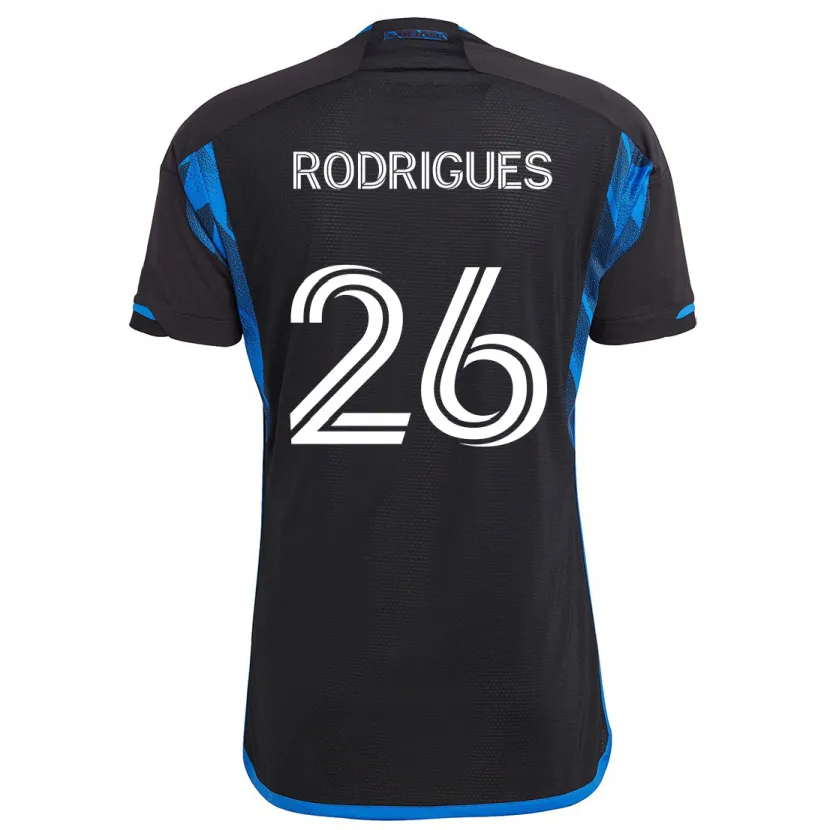 Danxen Enfant Maillot Rodrigues #26 Bleu Noir Tenues Domicile 2024/25 T-Shirt