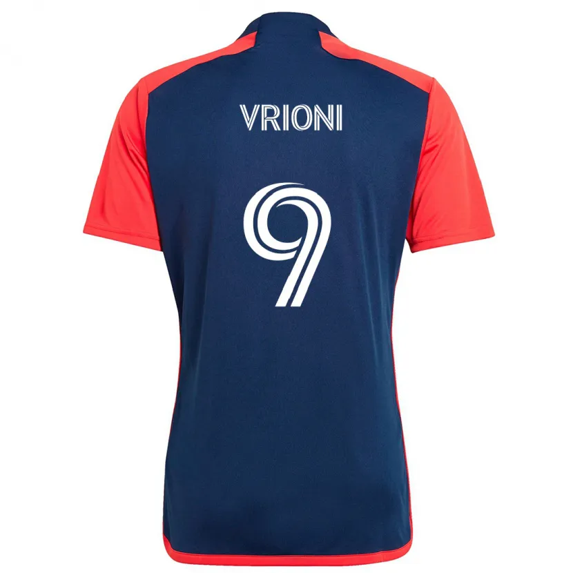 Danxen Enfant Maillot Giacomo Vrioni #9 Bleu Rouge Tenues Domicile 2024/25 T-Shirt