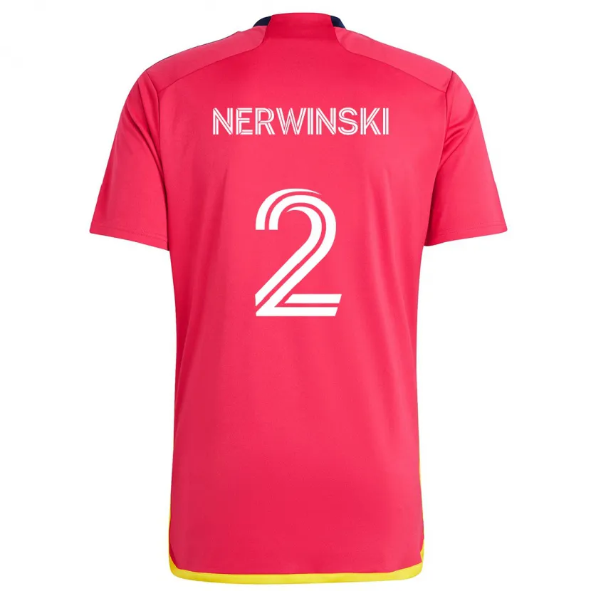 Danxen Enfant Maillot Jake Nerwinski #2 Rouge Bleu Tenues Domicile 2024/25 T-Shirt