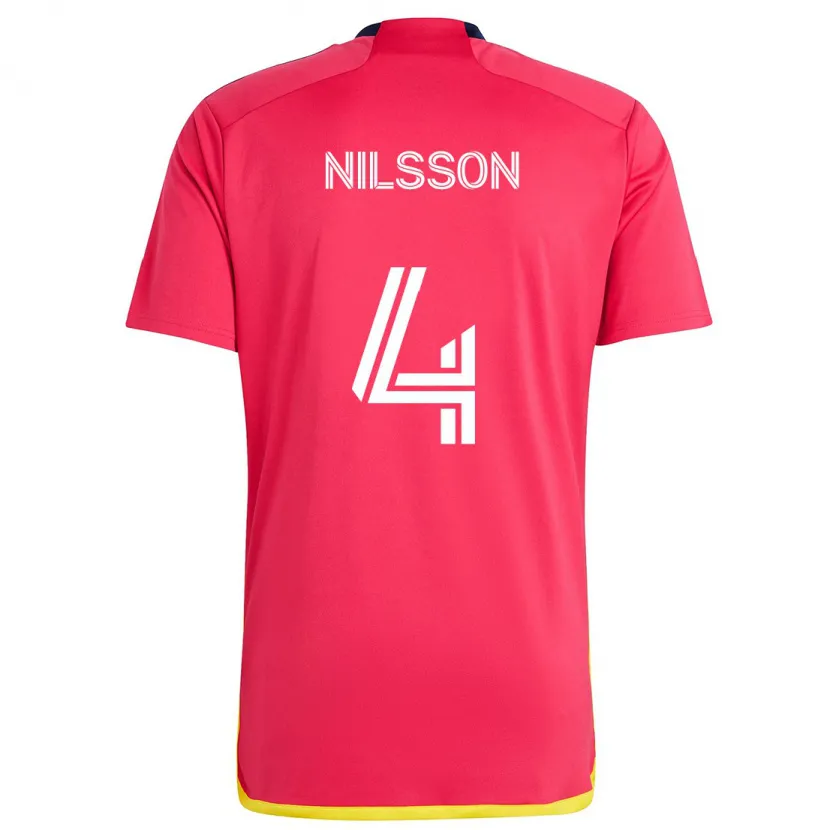 Danxen Enfant Maillot Joakim Nilsson #4 Rouge Bleu Tenues Domicile 2024/25 T-Shirt