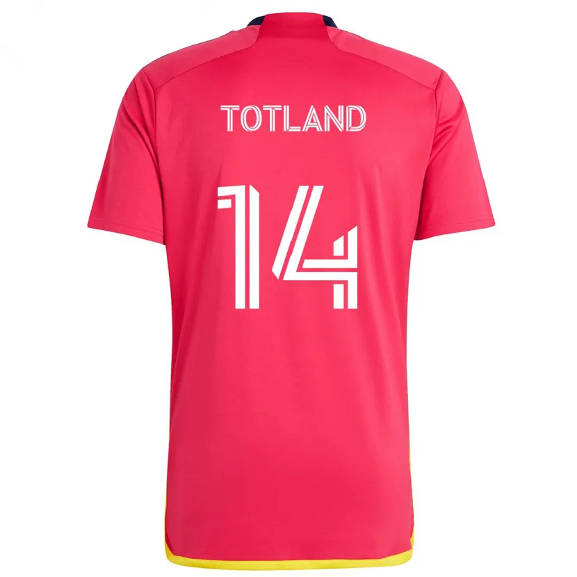 Danxen Enfant Maillot Tomas Totland #14 Rouge Bleu Tenues Domicile 2024/25 T-Shirt