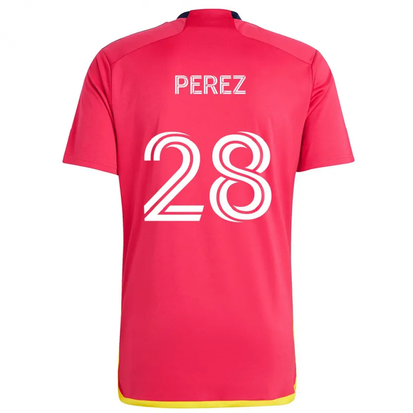 Danxen Enfant Maillot Miguel Perez #28 Rouge Bleu Tenues Domicile 2024/25 T-Shirt