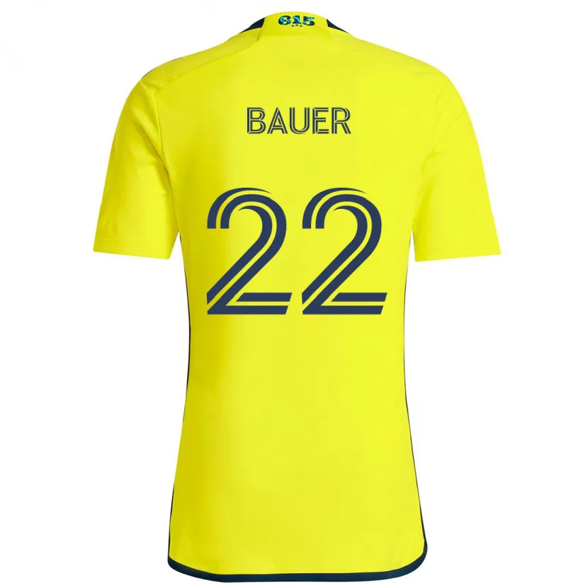 Danxen Enfant Maillot Josh Bauer #22 Jaune Bleu Tenues Domicile 2024/25 T-Shirt