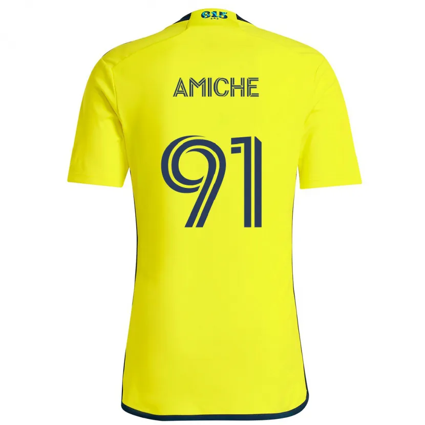 Danxen Enfant Maillot Kemy Amiche #91 Jaune Bleu Tenues Domicile 2024/25 T-Shirt