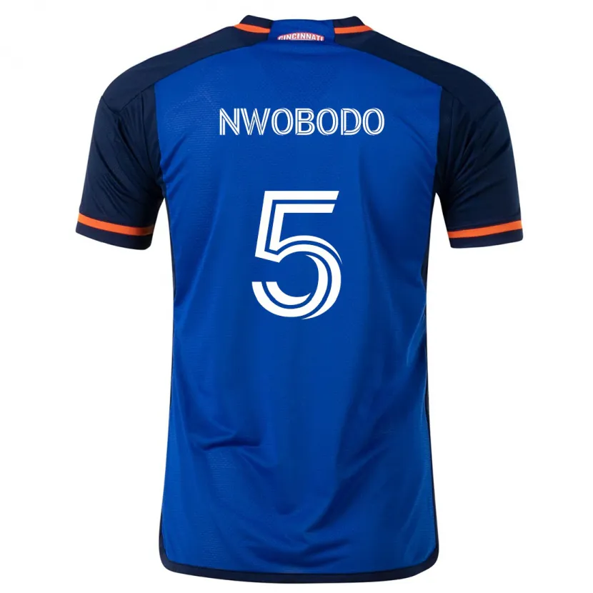 Danxen Enfant Maillot Obinna Nwobodo #5 Bleu Blanc Tenues Domicile 2024/25 T-Shirt