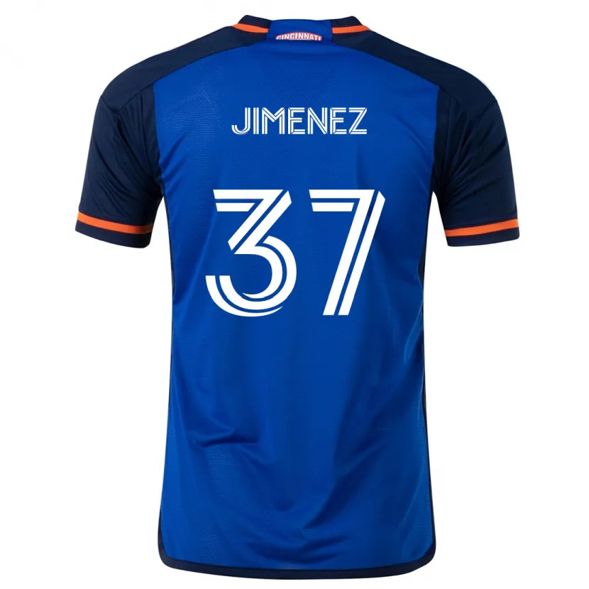 Danxen Enfant Maillot Stiven Jimenez #37 Bleu Blanc Tenues Domicile 2024/25 T-Shirt