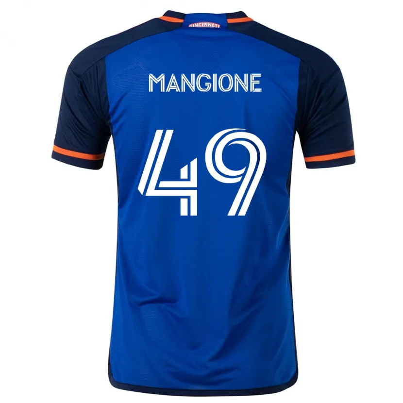 Danxen Enfant Maillot Peter Mangione #49 Bleu Blanc Tenues Domicile 2024/25 T-Shirt