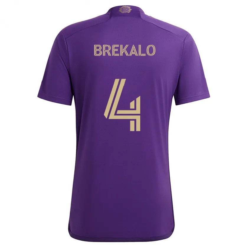 Danxen Enfant Maillot David Brekalo #4 Violet Jaune Tenues Domicile 2024/25 T-Shirt