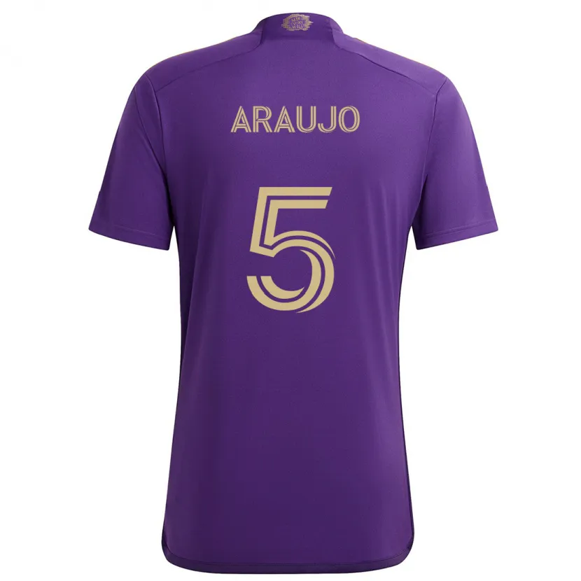 Danxen Enfant Maillot César Araújo #5 Violet Jaune Tenues Domicile 2024/25 T-Shirt