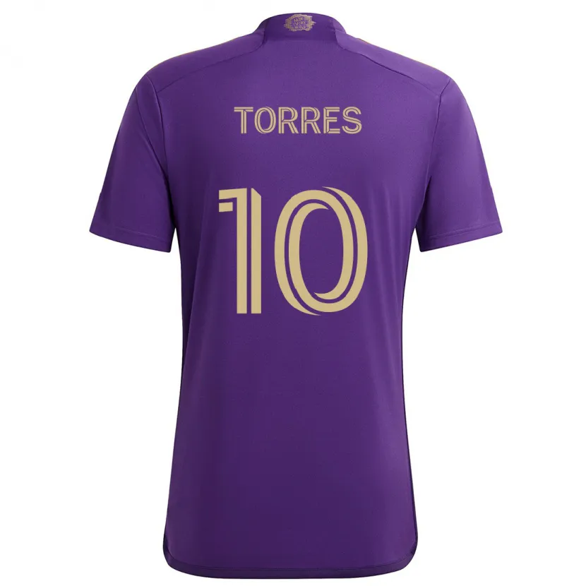 Danxen Enfant Maillot Facundo Torres #10 Violet Jaune Tenues Domicile 2024/25 T-Shirt