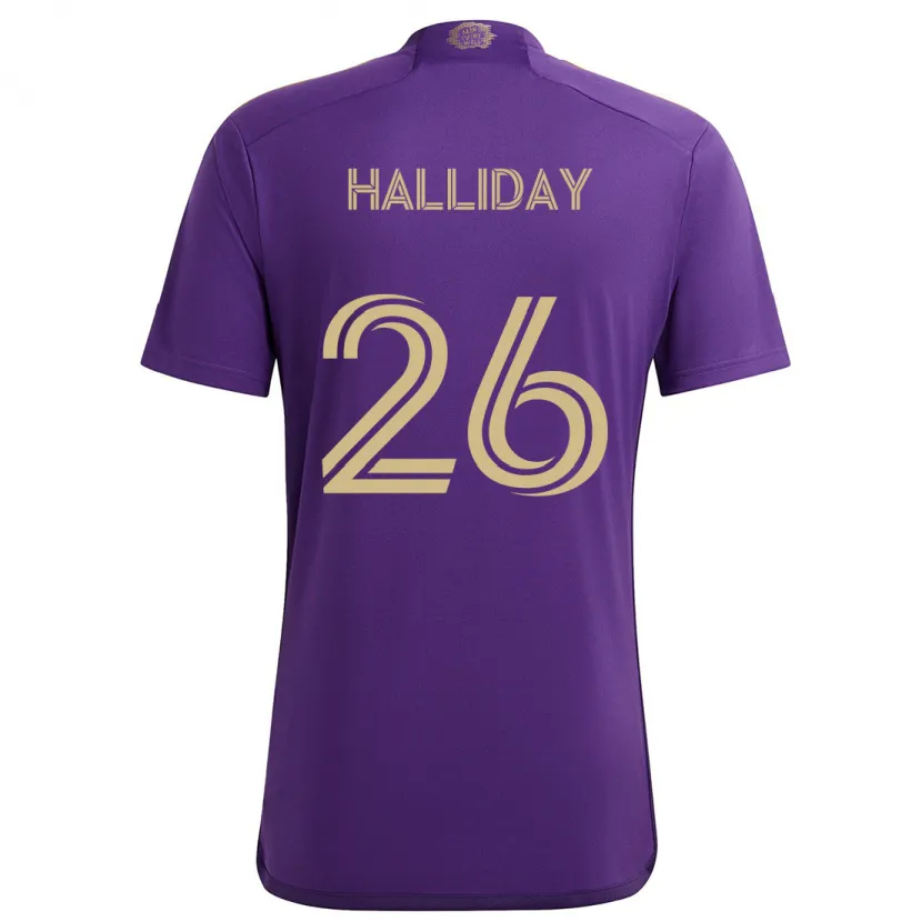 Danxen Enfant Maillot Michael Halliday #26 Violet Jaune Tenues Domicile 2024/25 T-Shirt