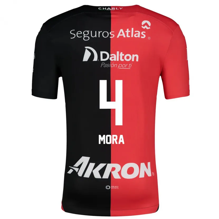 Danxen Enfant Maillot Adrián Mora #4 Rouge Noir Tenues Domicile 2024/25 T-Shirt