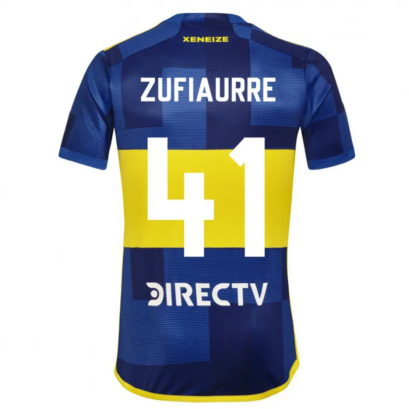 Danxen Enfant Maillot Iker Zufiaurre #41 Bleu Jaune Tenues Domicile 2024/25 T-Shirt