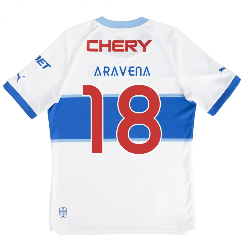 Danxen Enfant Maillot Alexander Aravena #18 Blanc Bleu Tenues Domicile 2024/25 T-Shirt