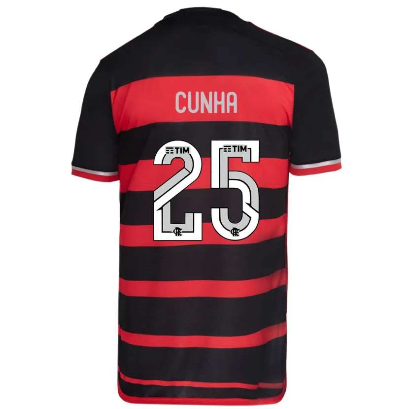 Danxen Enfant Maillot Matheus Cunha #25 Rouge Noir Tenues Domicile 2024/25 T-Shirt