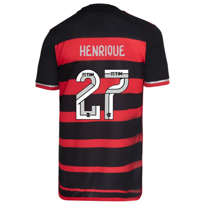 Danxen Enfant Maillot Bruno Henrique #27 Rouge Noir Tenues Domicile 2024/25 T-Shirt