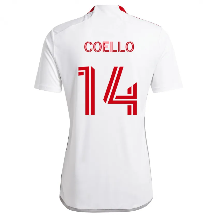 Danxen Enfant Maillot Alonso Coello #14 Blanc Rouge Tenues Extérieur 2024/25 T-Shirt