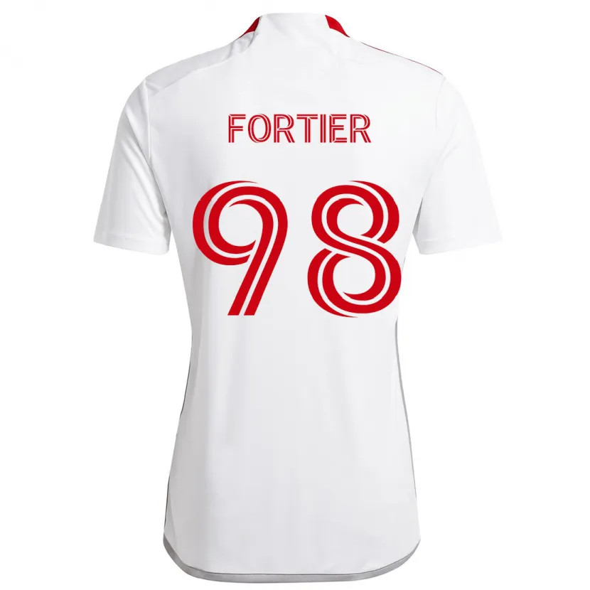 Danxen Enfant Maillot Kristjan Fortier #98 Blanc Rouge Tenues Extérieur 2024/25 T-Shirt