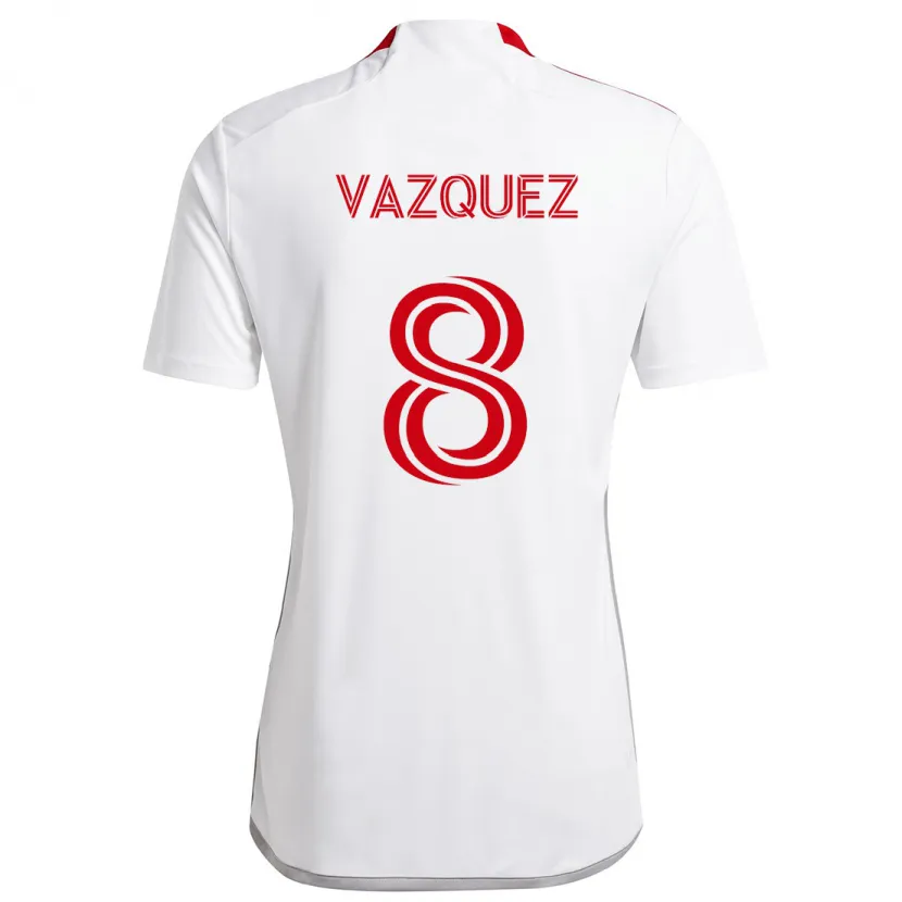 Danxen Enfant Maillot Víctor Vázquez #8 Blanc Rouge Tenues Extérieur 2024/25 T-Shirt