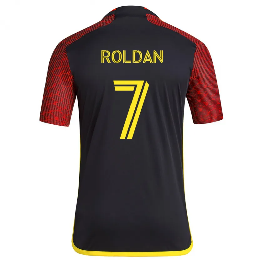 Danxen Enfant Maillot Cristian Roldán #7 Rouge Noir Tenues Extérieur 2024/25 T-Shirt