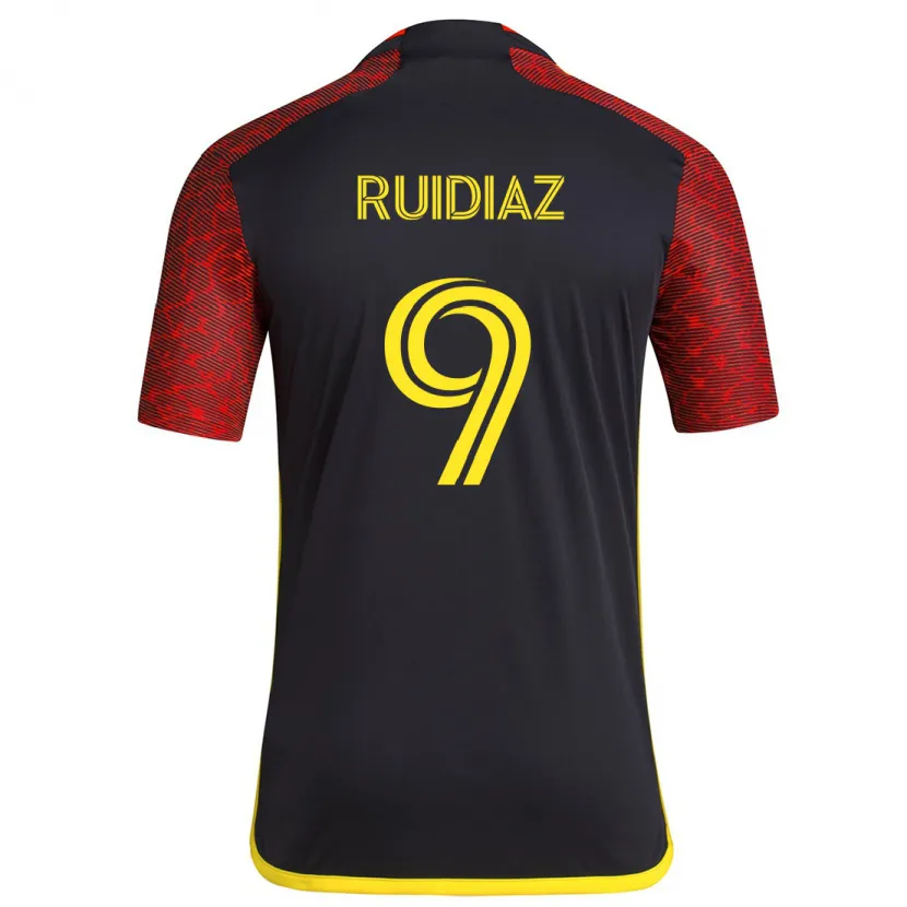 Danxen Enfant Maillot Raúl Ruidíaz #9 Rouge Noir Tenues Extérieur 2024/25 T-Shirt