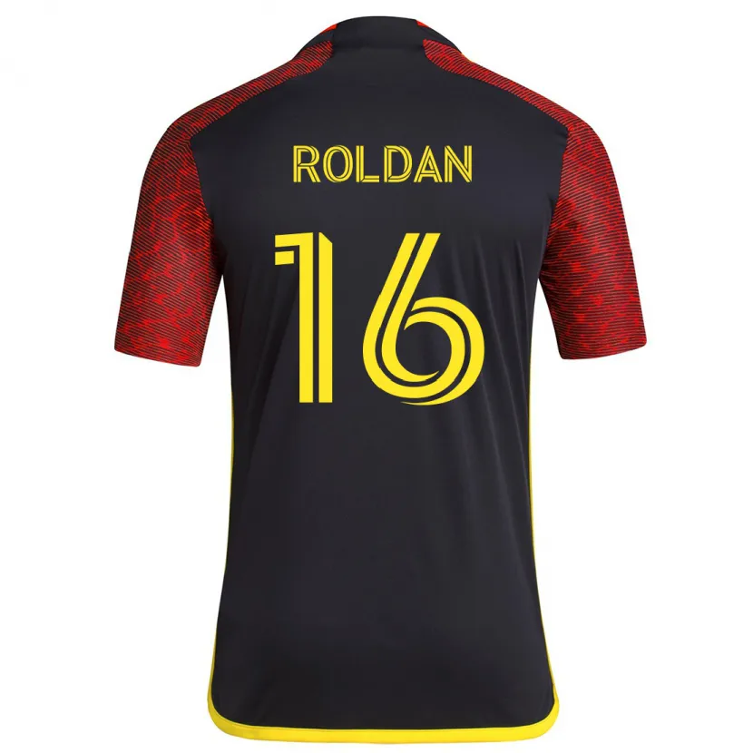 Danxen Enfant Maillot Álex Roldán #16 Rouge Noir Tenues Extérieur 2024/25 T-Shirt