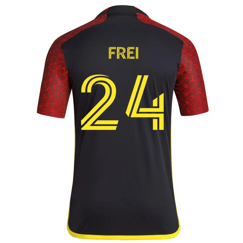 Danxen Enfant Maillot Stefan Frei #24 Rouge Noir Tenues Extérieur 2024/25 T-Shirt