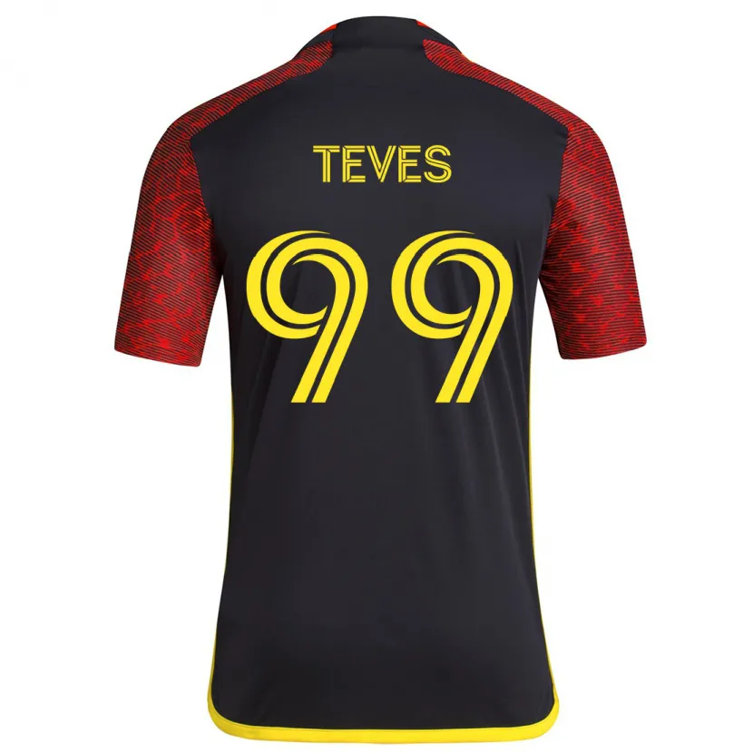 Danxen Enfant Maillot Dylan Teves #99 Rouge Noir Tenues Extérieur 2024/25 T-Shirt