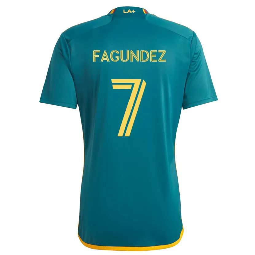 Danxen Enfant Maillot Diego Fagúndez #7 Vert Jaune Tenues Extérieur 2024/25 T-Shirt