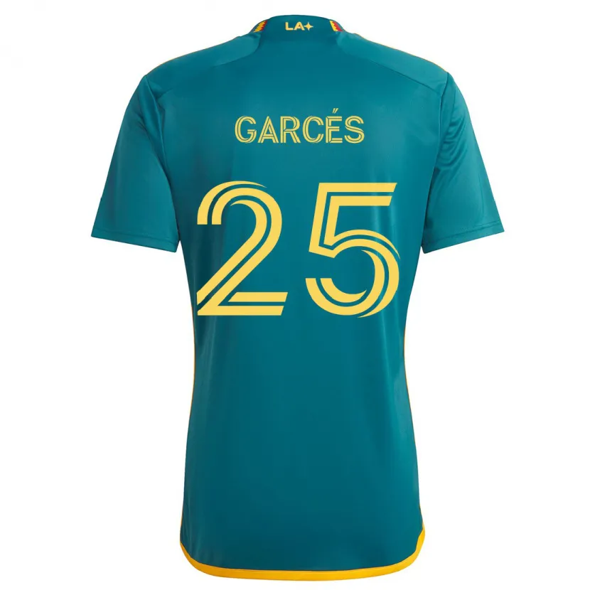 Danxen Enfant Maillot Carlos Garcés #25 Vert Jaune Tenues Extérieur 2024/25 T-Shirt