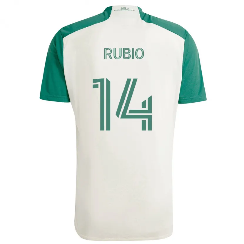 Danxen Enfant Maillot Diego Rubio #14 Couleurs Beiges Vert Tenues Extérieur 2024/25 T-Shirt