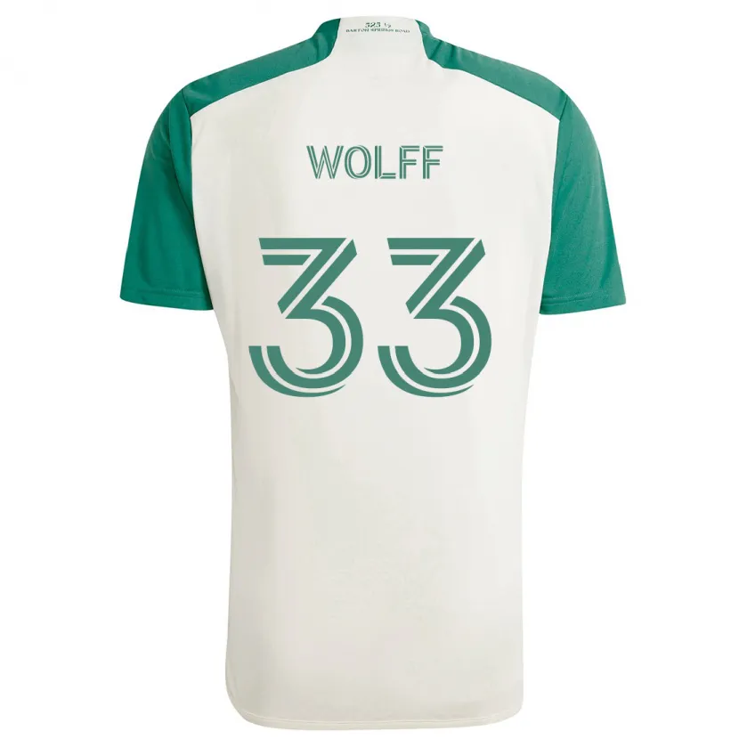 Danxen Enfant Maillot Owen Wolff #33 Couleurs Beiges Vert Tenues Extérieur 2024/25 T-Shirt