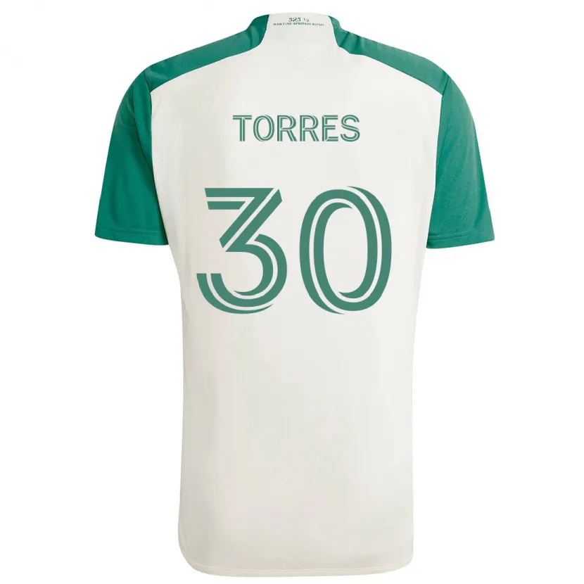 Danxen Enfant Maillot Ervin Torres #30 Couleurs Beiges Vert Tenues Extérieur 2024/25 T-Shirt