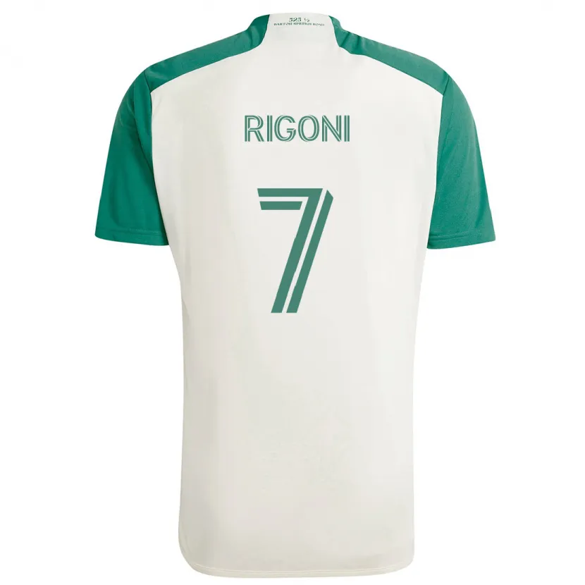 Danxen Enfant Maillot Emiliano Rigoni #7 Couleurs Beiges Vert Tenues Extérieur 2024/25 T-Shirt