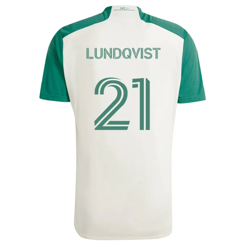 Danxen Enfant Maillot Adam Lundqvist #21 Couleurs Beiges Vert Tenues Extérieur 2024/25 T-Shirt