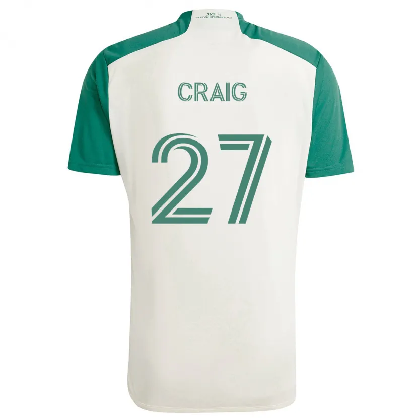 Danxen Enfant Maillot Brandan Craig #27 Couleurs Beiges Vert Tenues Extérieur 2024/25 T-Shirt