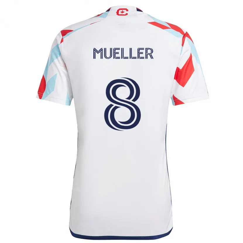 Danxen Enfant Maillot Chris Mueller #8 Blanc Rouge Bleu Tenues Extérieur 2024/25 T-Shirt